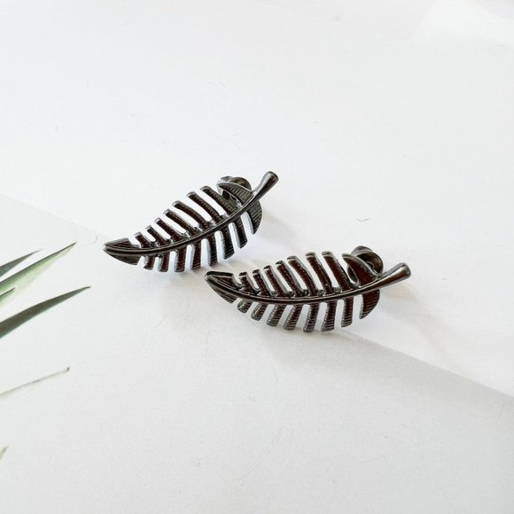 4/$25 Black Leaf Stud Earrings